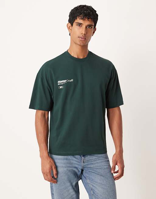 DESIGN Boxy Oversized T-shirt With Floral Graphic In Dark Green