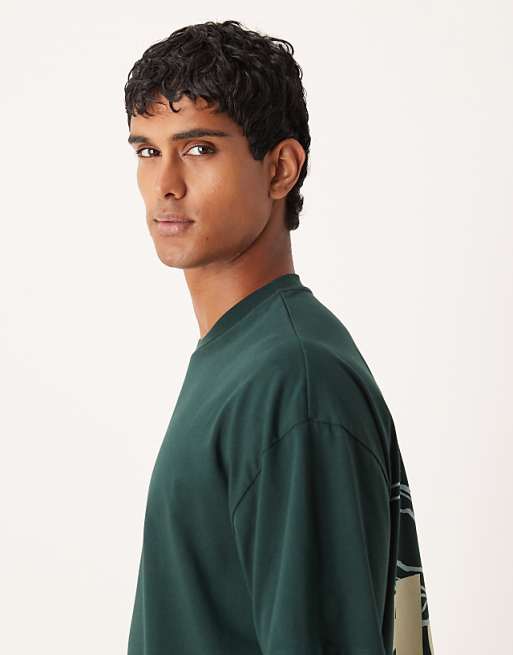 DESIGN Boxy Oversized T-shirt With Floral Graphic In Dark Green
