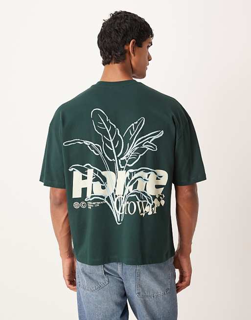 DESIGN boxy oversized t-shirt with floral graphic in dark green