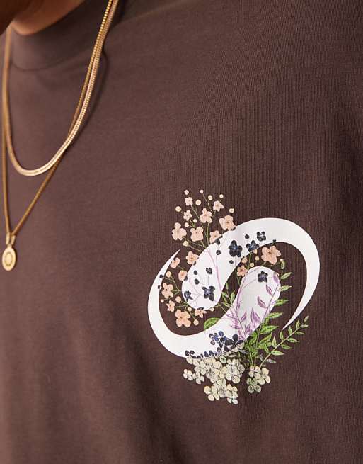 DESIGN Boxy Oversized T-shirt With Floral Graphic In Brown