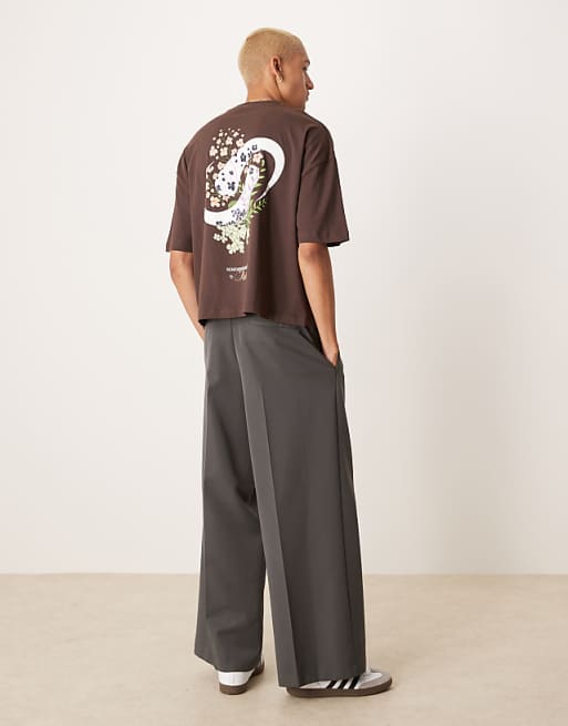DESIGN Boxy Oversized T-shirt With Floral Graphic In Brown