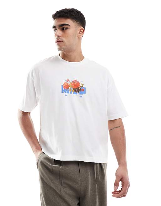 DESIGN Boxy Oversized T-shirt With Floral Graphic In White