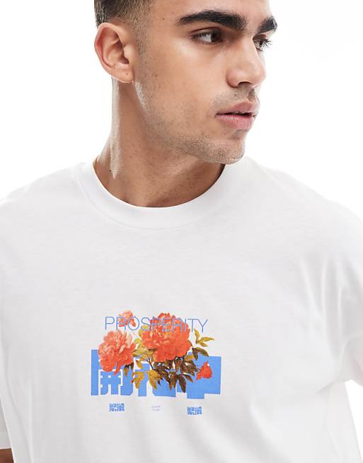 DESIGN Boxy Oversized T-shirt With Floral Graphic In White