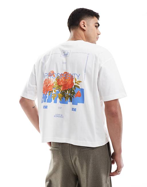 DESIGN Boxy Oversized T-shirt With Floral Graphic In White