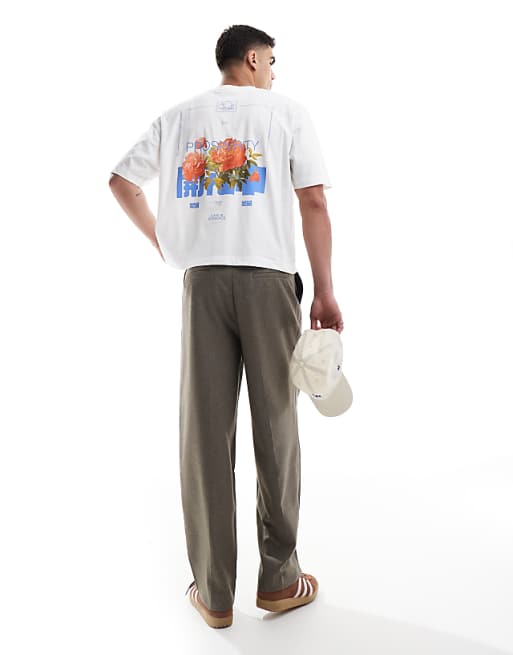 DESIGN boxy oversized t-shirt with floral graphic in white