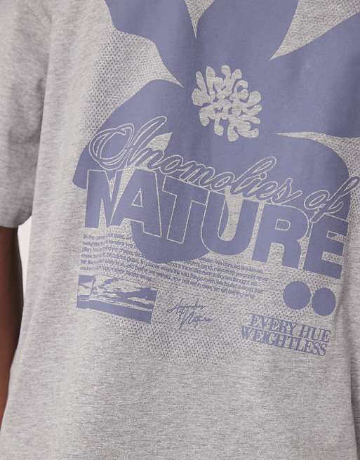 DESIGN Boxy Oversized T-shirt With Floral Graphic In Grey Marl