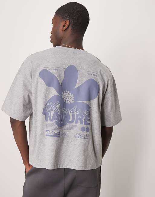 DESIGN boxy oversized t-shirt with floral graphic in grey marl