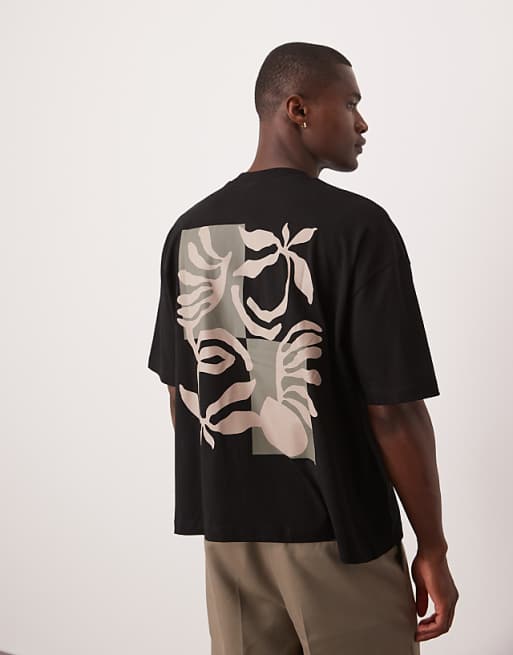 DESIGN boxy oversized t-shirt with floral graphic in black
