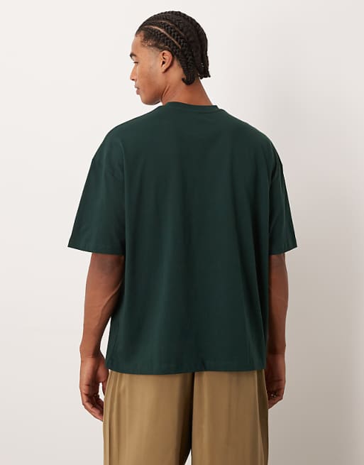DESIGN Boxy Oversized T-shirt With Floral Puff Graphic In Dark Green