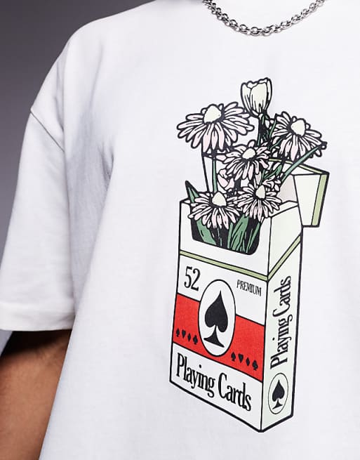 DESIGN Boxy Oversized T-shirt With Flower Graphic In Off White