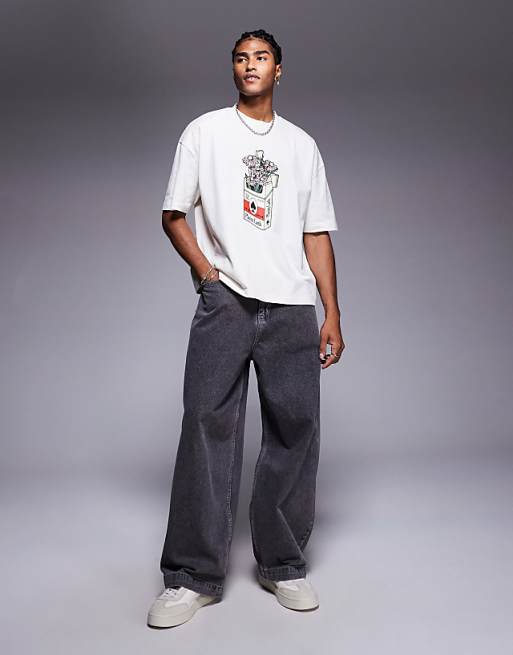 DESIGN Boxy Oversized T-shirt With Flower Graphic In Off White