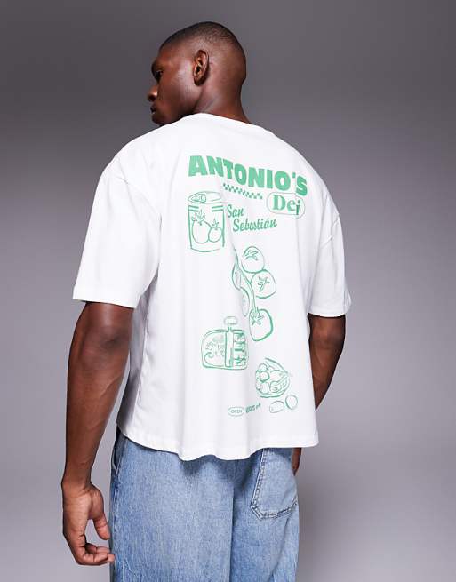 DESIGN boxy oversized t-shirt with food graphic in white