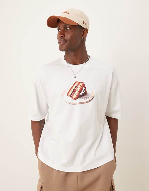 DESIGN boxy oversized t-shirt with food graphic in white