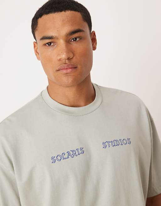 DESIGN Boxy Oversized T-shirt With Front And Back Text Graphic In Light Grey