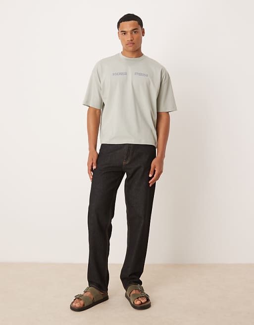DESIGN Boxy Oversized T-shirt With Front And Back Text Graphic In Light Grey
