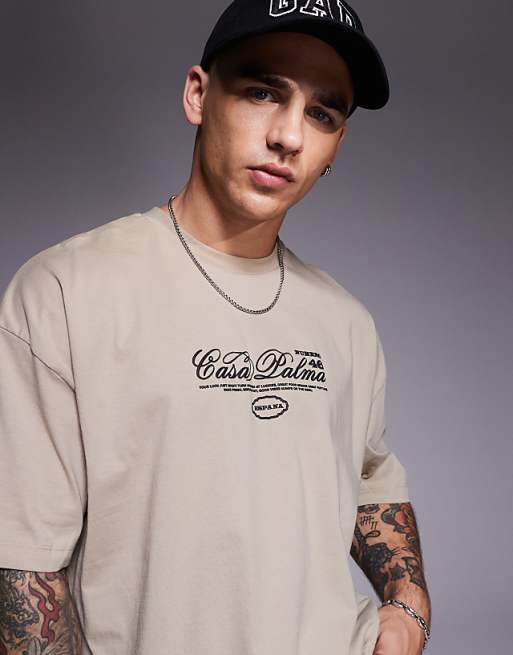 DESIGN Boxy Oversized T-shirt With Front And Back Print In Light Brown