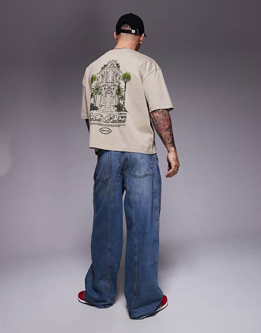 DESIGN Boxy Oversized T-shirt With Front And Back Print In Light Brown