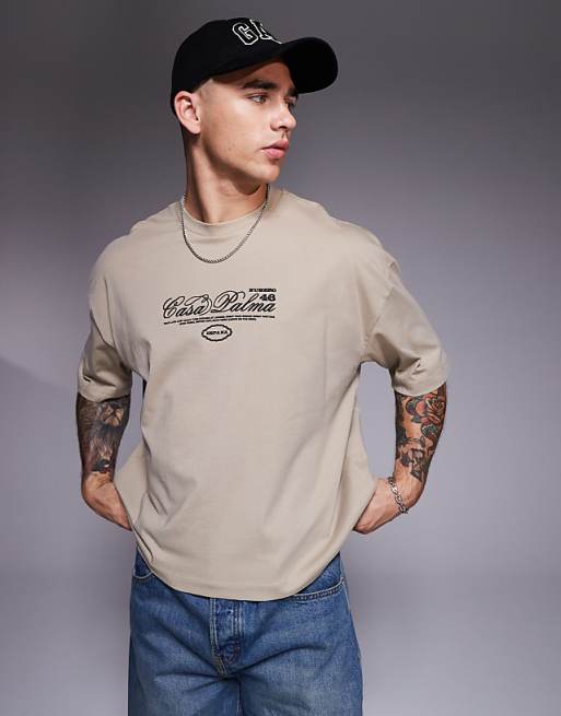 DESIGN Boxy Oversized T-shirt With Front And Back Print In Light Brown