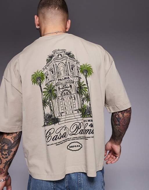 DESIGN boxy oversized t-shirt with front and back print in light brown