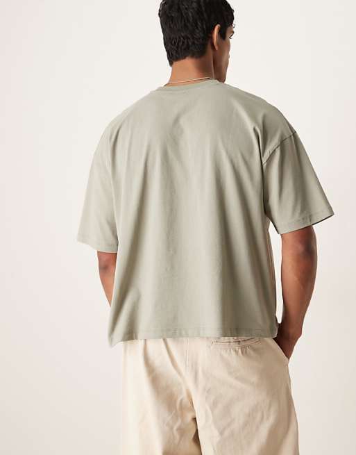 DESIGN Boxy Oversized T-shirt With Front Chest Graphic In Grey Green