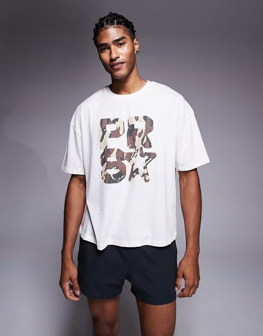 DESIGN boxy oversized t-shirt with front print in off white
