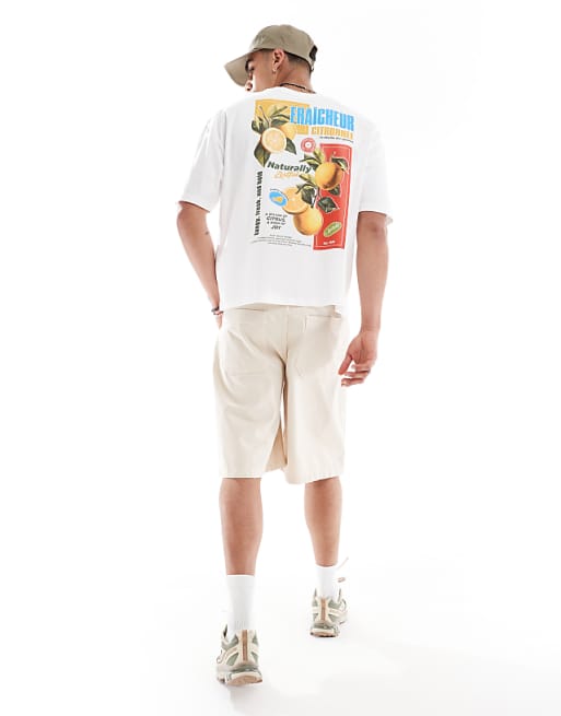 DESIGN Boxy Oversized T-shirt With Fruit Back Graphic In Off White