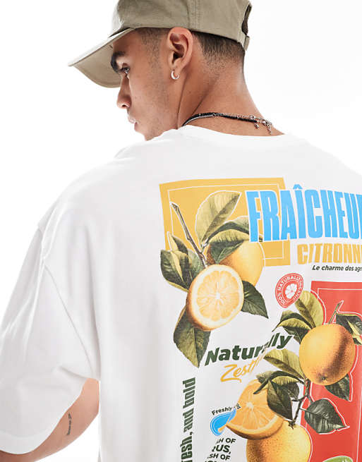 DESIGN Boxy Oversized T-shirt With Fruit Back Graphic In Off White