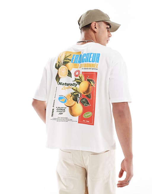 DESIGN boxy oversized t-shirt with fruit back graphic in off white