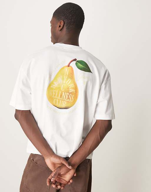 DESIGN boxy oversized t-shirt with fruit graphic in white
