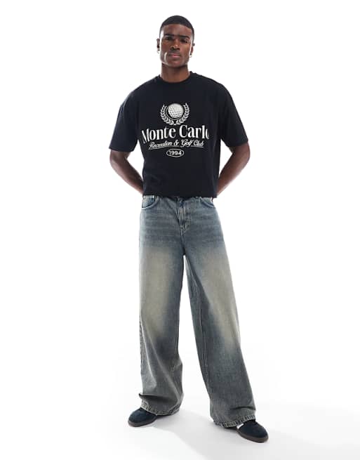 DESIGN Boxy Oversized T-shirt With Golf Front Print In Black