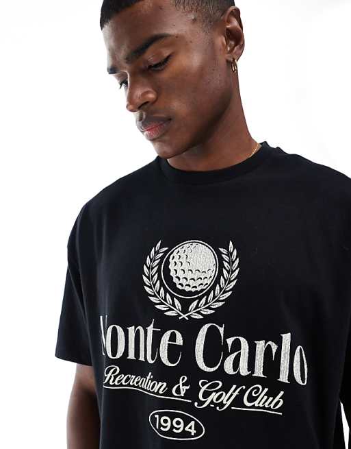 DESIGN Boxy Oversized T-shirt With Golf Front Print In Black