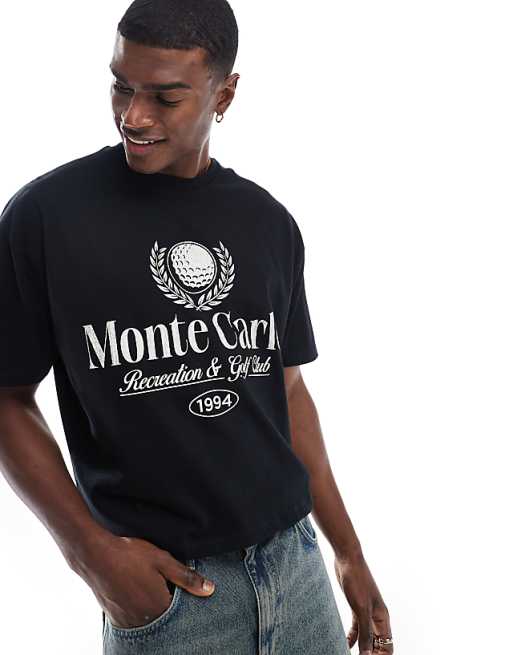 DESIGN boxy oversized t-shirt with golf front print in black