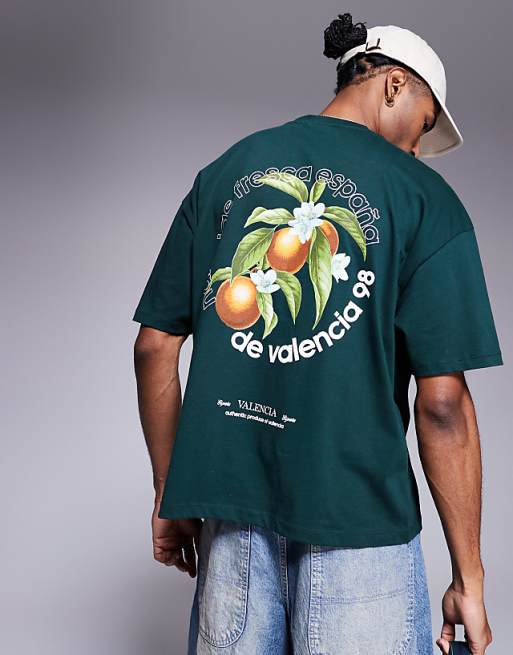 DESIGN boxy oversized t-shirt with high summer graphic in dark green
