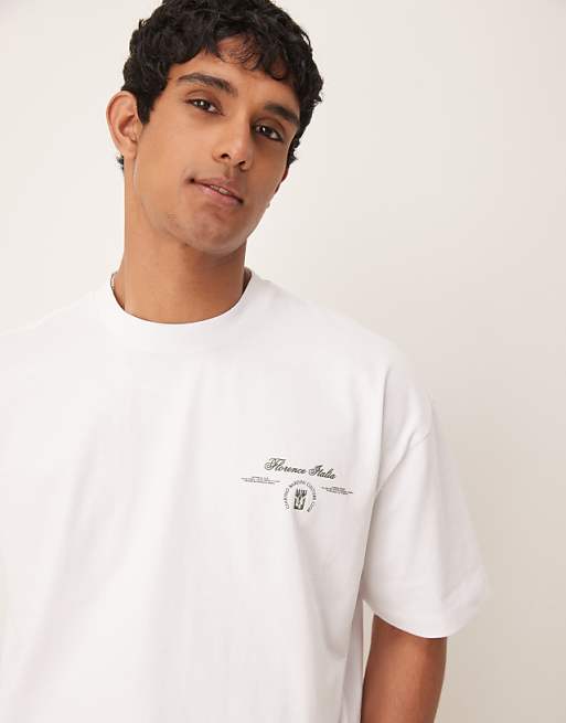 DESIGN Boxy Oversized T-shirt With Leaf Print In White