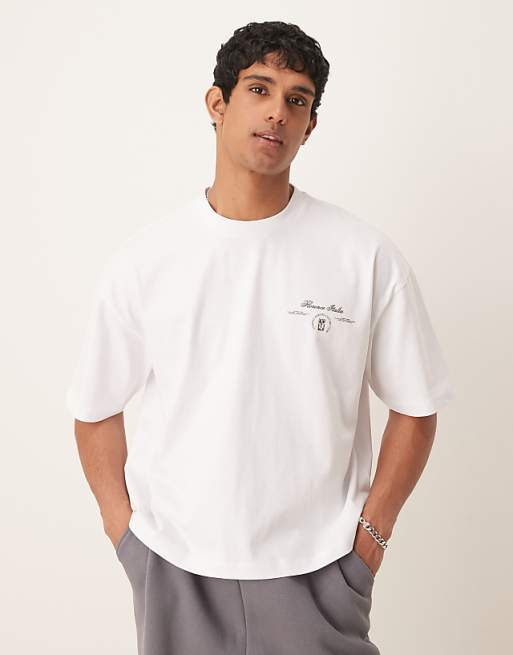 DESIGN Boxy Oversized T-shirt With Leaf Print In White