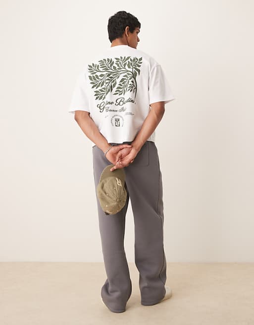 DESIGN boxy oversized t-shirt with leaf print in white