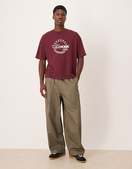 DESIGN Boxy Oversized T-shirt With New York Graphic In Burgundy