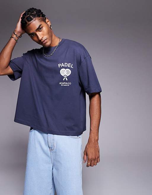 DESIGN Boxy Oversized T-shirt With Padel Graphic In Navy