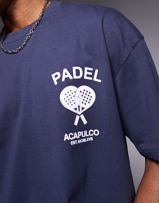 DESIGN Boxy Oversized T-shirt With Padel Graphic In Navy