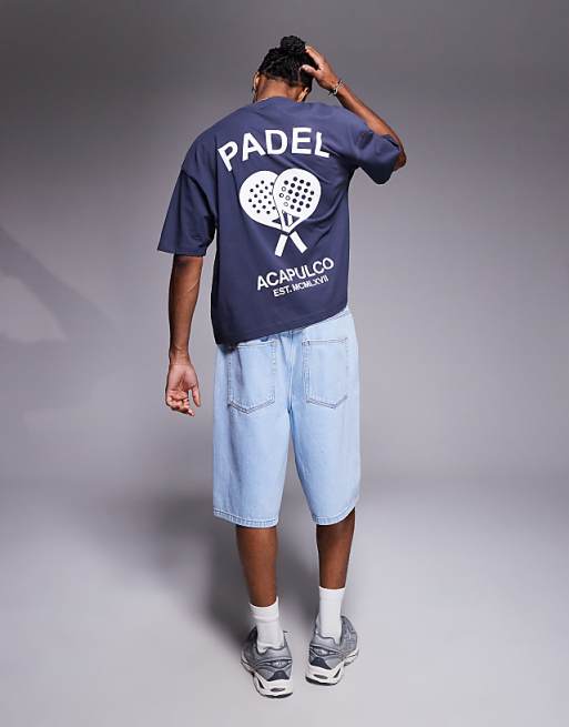 DESIGN Boxy Oversized T-shirt With Padel Graphic In Navy