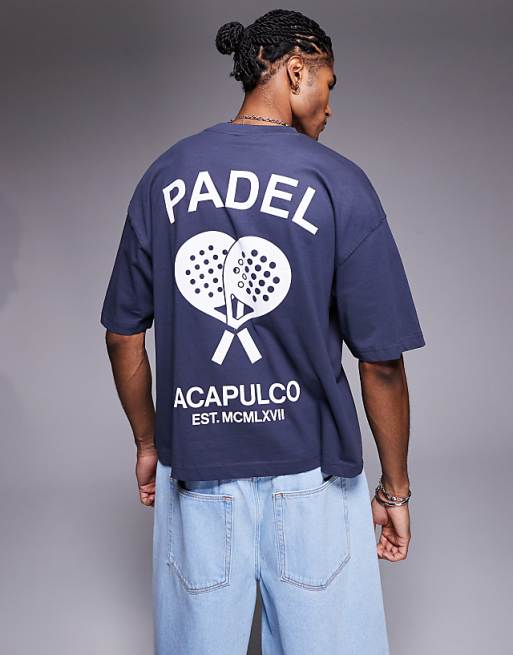 DESIGN boxy oversized t-shirt with padel graphic in navy