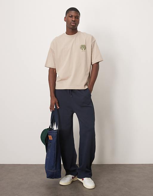 DESIGN Boxy Oversized T-shirt With Palm Graphic In Beige