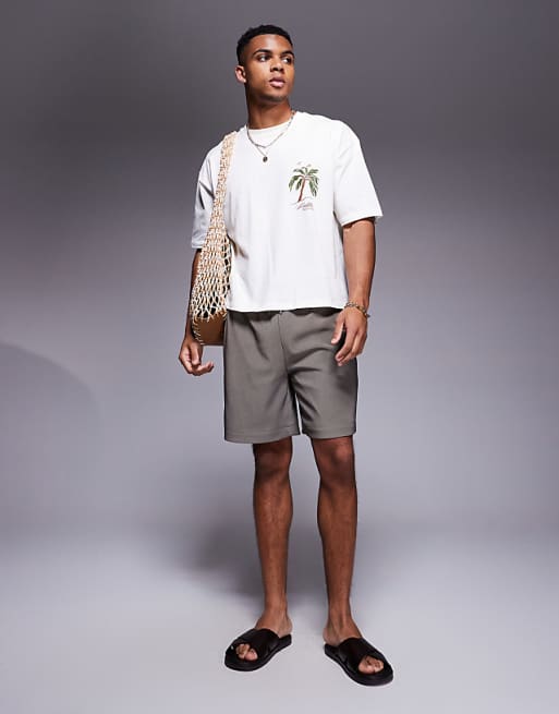 DESIGN Boxy Oversized T-shirt With Palm Tree Graphic In Off White