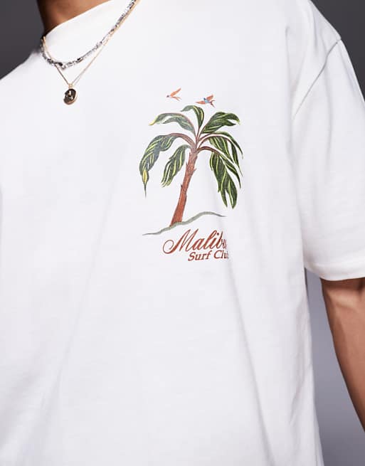 DESIGN Boxy Oversized T-shirt With Palm Tree Graphic In Off White