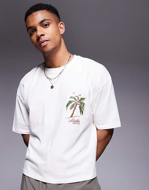 DESIGN boxy oversized t-shirt with palm tree graphic in off white