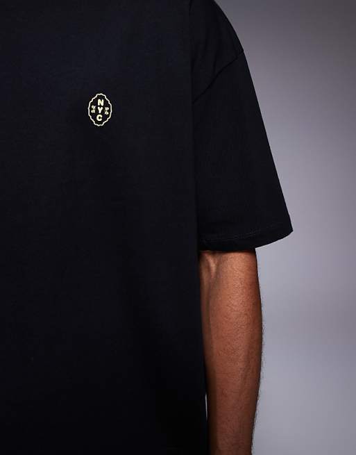 DESIGN Boxy Oversized T-shirt With Pizza Graphic In Black