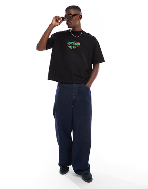 DESIGN Boxy Oversized T-shirt With Portugal Sports Graphic In Black