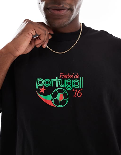 DESIGN Boxy Oversized T-shirt With Portugal Sports Graphic In Black
