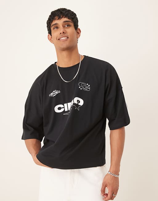 DESIGN Boxy Oversized T-shirt With Print In Black
