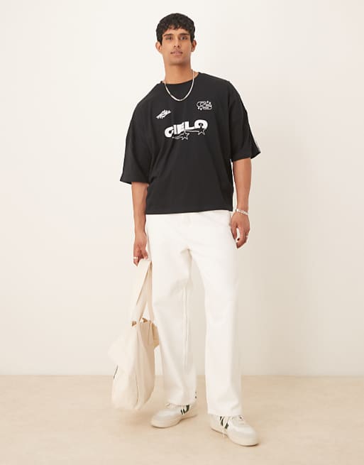 DESIGN Boxy Oversized T-shirt With Print In Black